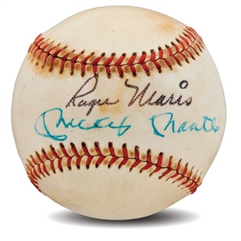 Mickey Mantle and Roger Maris Dual Signed Baseball - Both on the Sweet Spot!  PSA/DNA 6.5  